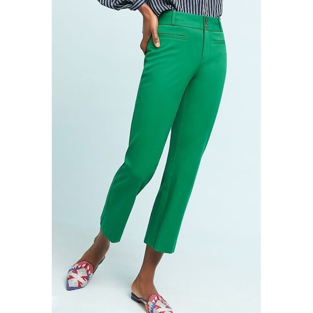Anthropologie The Essential Crop Flare Pants 0 Kelly Green Trouser Office - Picture 3 of 9